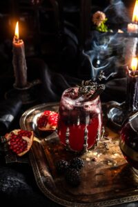 Smoky Black Pomegranate Cocktail (with mocktail).