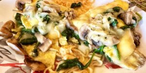 Ramen Omelet with Spinach, Mushrooms, and Cheese Recipe