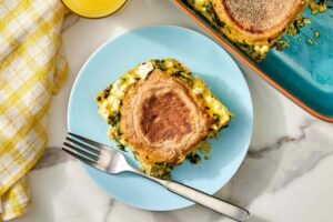 Spinach & Feta English Muffin Breakfast “Sandwich” Casserole