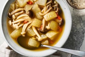 Mushroom Soup with Asian Pear