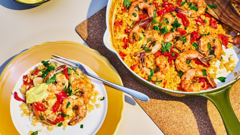 Spanish Shrimp and Rice with Saffron Mayo Recipe