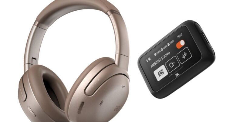 JBL’s Tour One M3 headphones wirelessly connect to older devices using a touchscreen transmitter