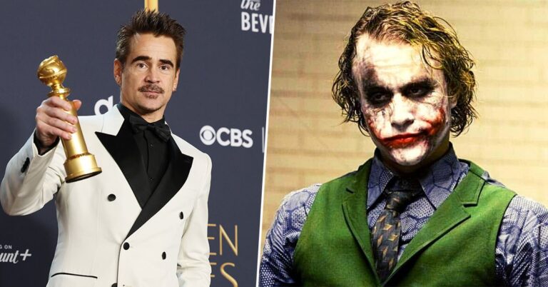 The Penguin star Colin Farrell paid tribute to Heath Ledger and Joaquin Phoenix’s “extraordinary” comic book performances after winning Golden Globe