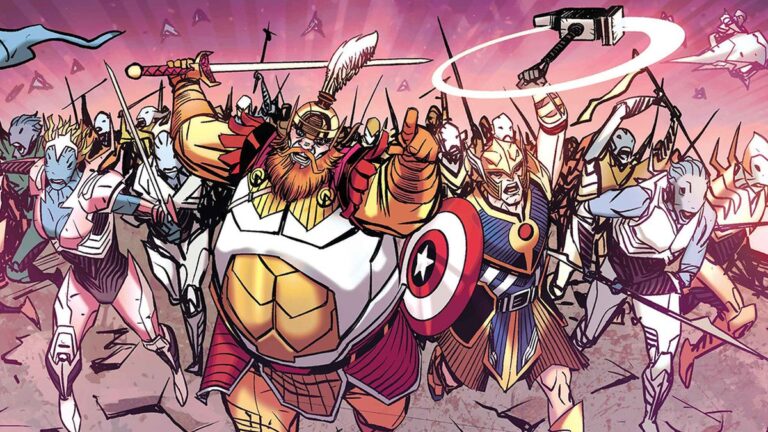 Steve Rogers gets his own Asgardian armor in this preview of his team up with Volstagg of the Warriors Three